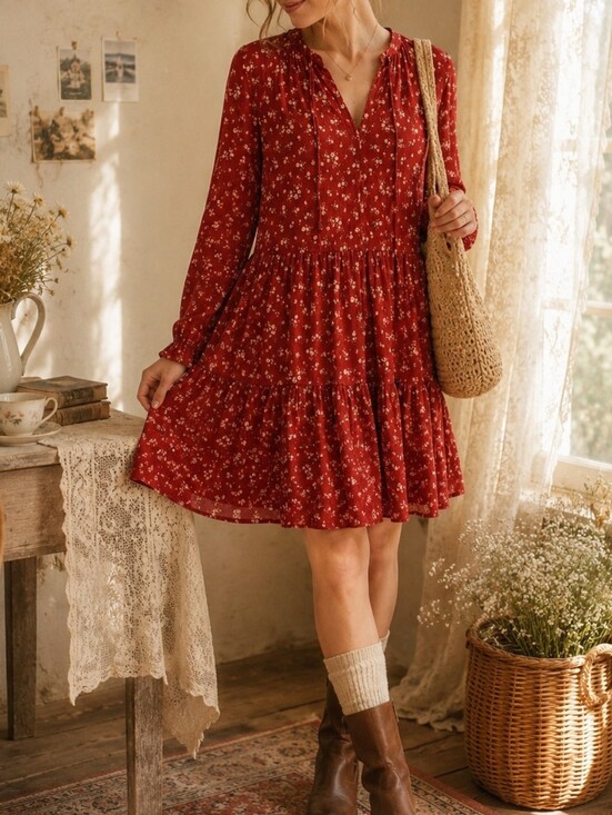 Reitmans Dresses & Skirts - Reitmans Floral Tiered Dress S Long Sleeve Boho Midi